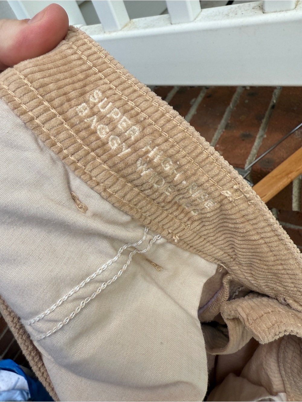 American Eagle Super High Rise Baggy Wide Leg Tan Corduroy Pants Size 12 Women - Picture 8 of 9